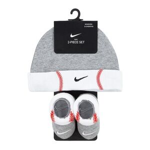 Nike Infant Hat and Booties Set - Gray, White, and Red baseball theme